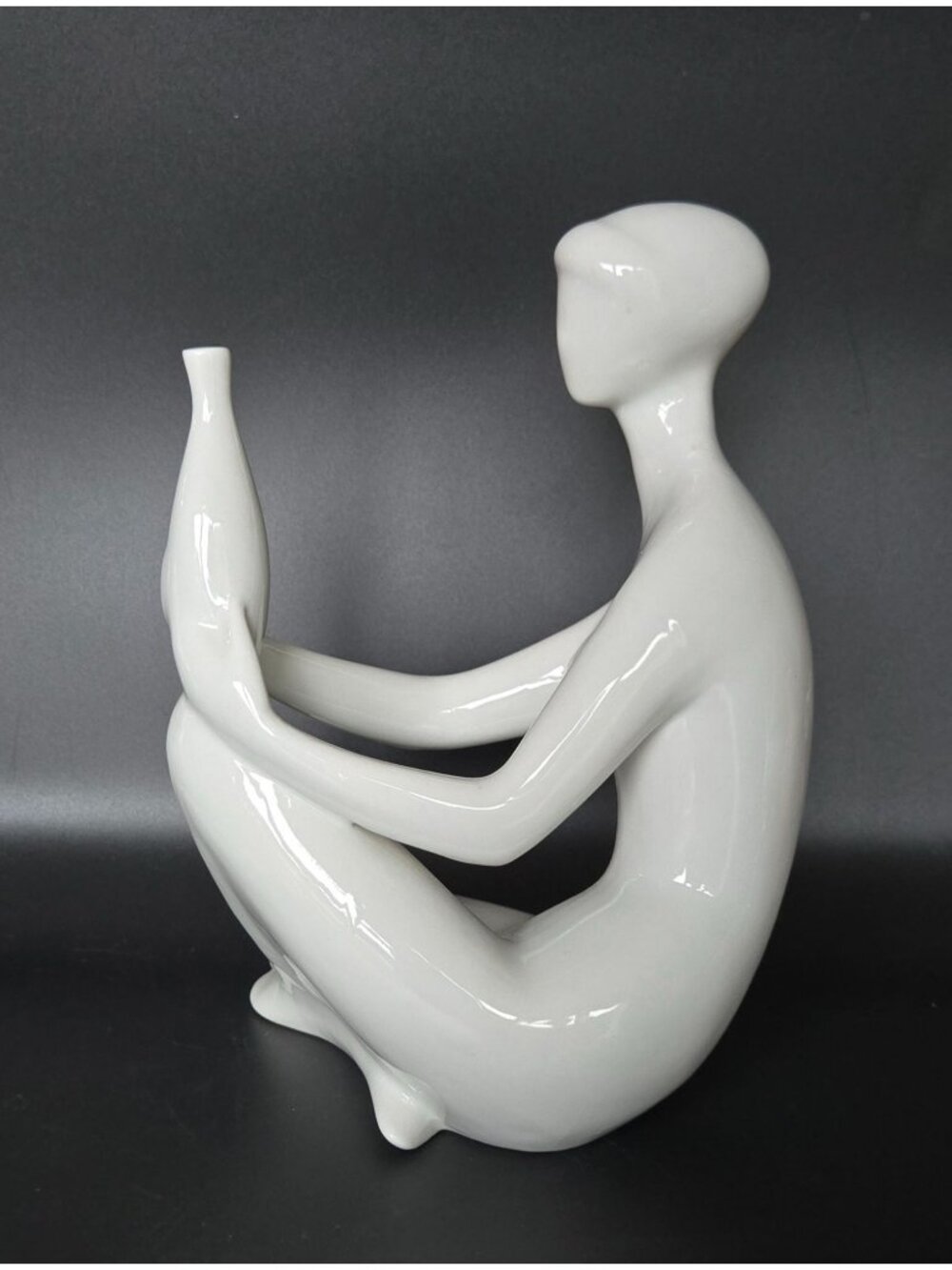 Royal Dux Czech Bohemia Porcelain Figurine Abstract White Sitting Woman w/ Vase